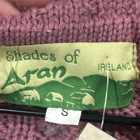 NWT Shades of Aran Ireland Merino Wool Cable Knit Hoodie Cardigan Sweater S Pink - Picture 5 of 10